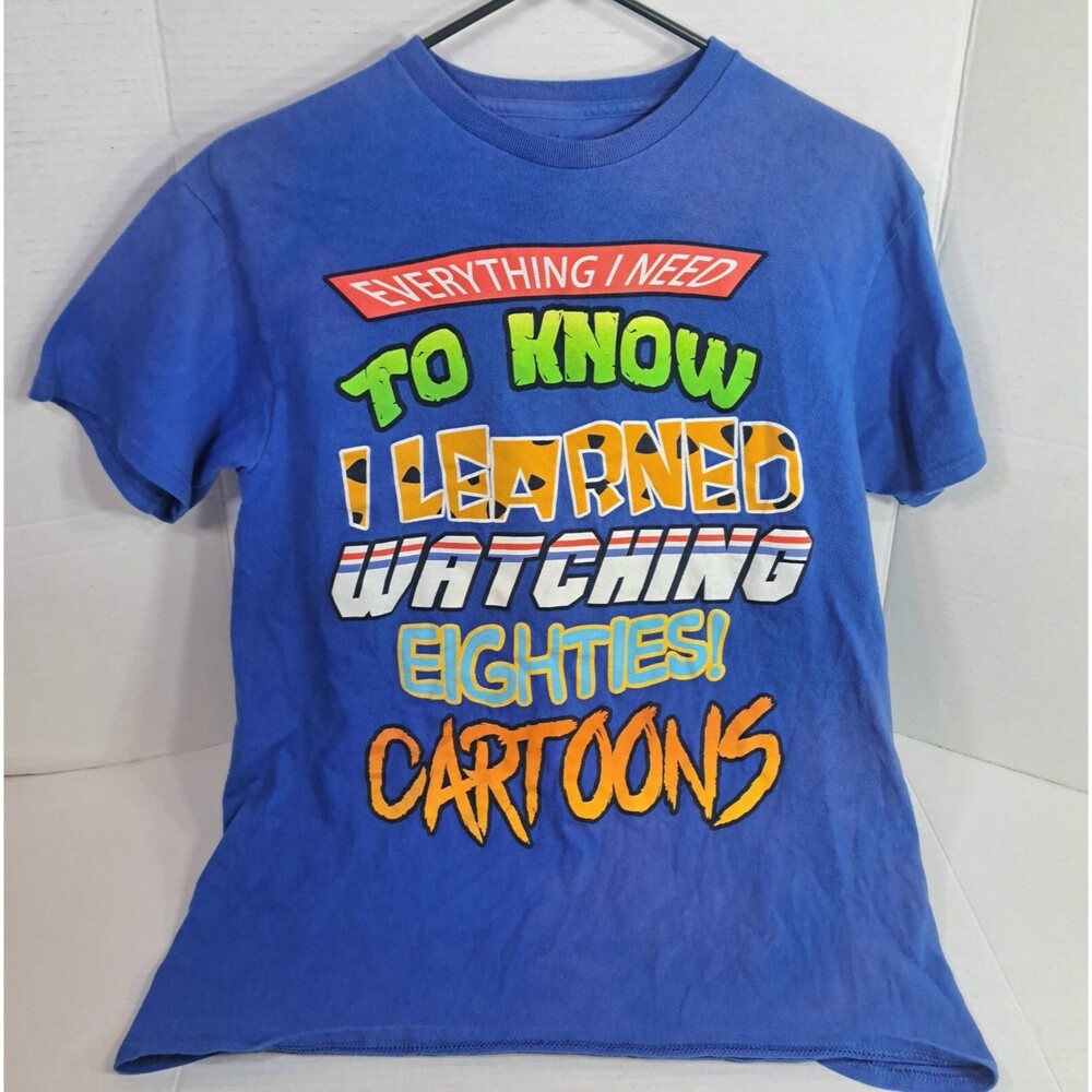 Learned Everything From 80s Cartoons Funny Shirt Adult Retro 90s Blue Medium
